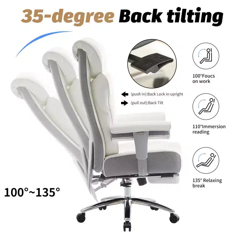 Fauteuil de bureau ergonomique 450 lbs avec repose-pieds, Fauteuil de direction en cuir PU à dossier haut avec support lombaire et accoudoirs réglables