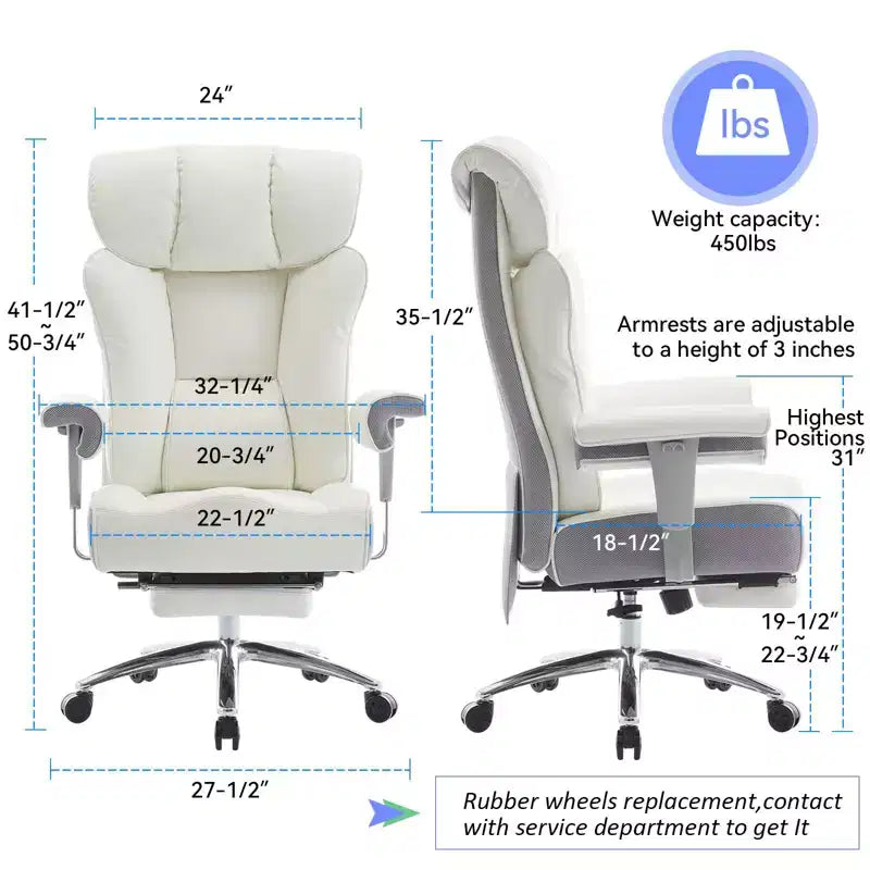 Fauteuil de bureau ergonomique 450 lbs avec repose-pieds, Fauteuil de direction en cuir PU à dossier haut avec support lombaire et accoudoirs réglables