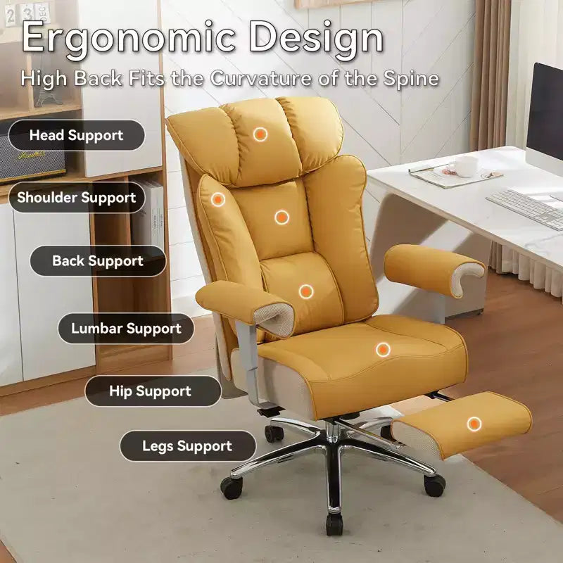 Fauteuil de bureau ergonomique 450 lbs avec repose-pieds, Fauteuil de direction en cuir PU à dossier haut avec support lombaire et accoudoirs réglables
