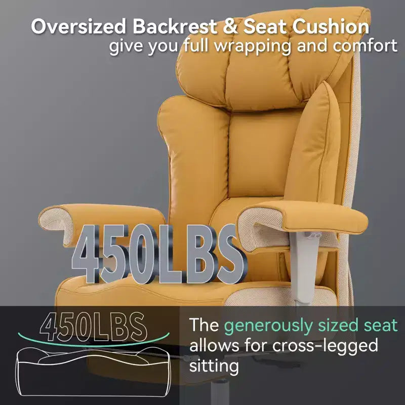 Fauteuil de bureau ergonomique 450 lbs avec repose-pieds, Fauteuil de direction en cuir PU à dossier haut avec support lombaire et accoudoirs réglables