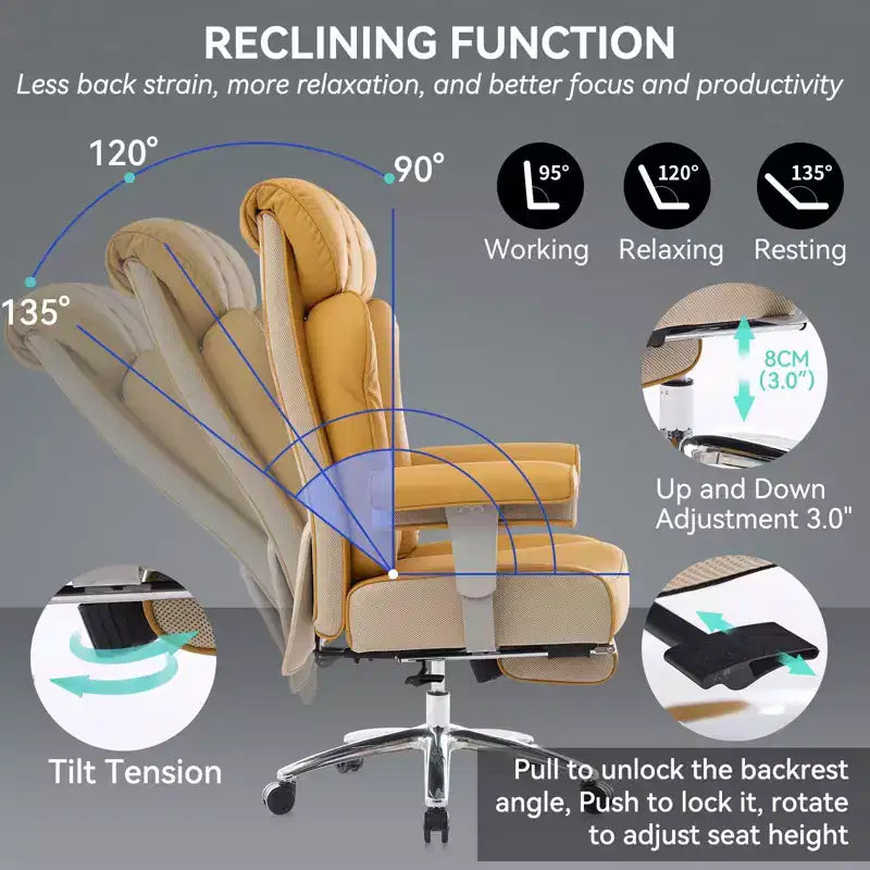 Fauteuil de bureau ergonomique 450 lbs avec repose-pieds, Fauteuil de direction en cuir PU à dossier haut avec support lombaire et accoudoirs réglables