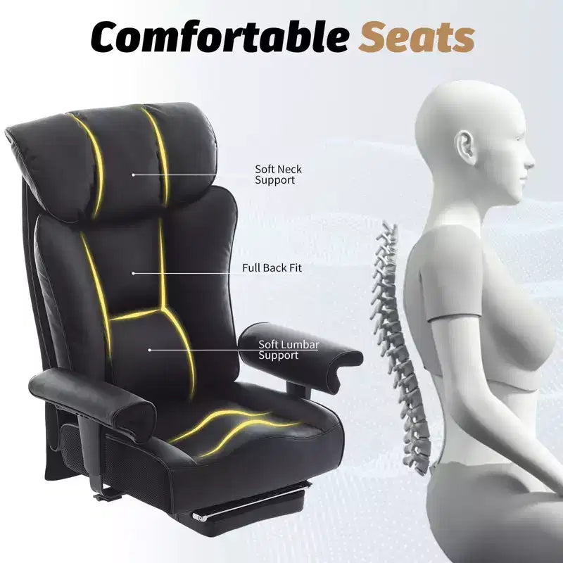 Fauteuil de bureau ergonomique 450 lbs avec repose-pieds, Fauteuil de direction en cuir PU à dossier haut avec support lombaire et accoudoirs réglables