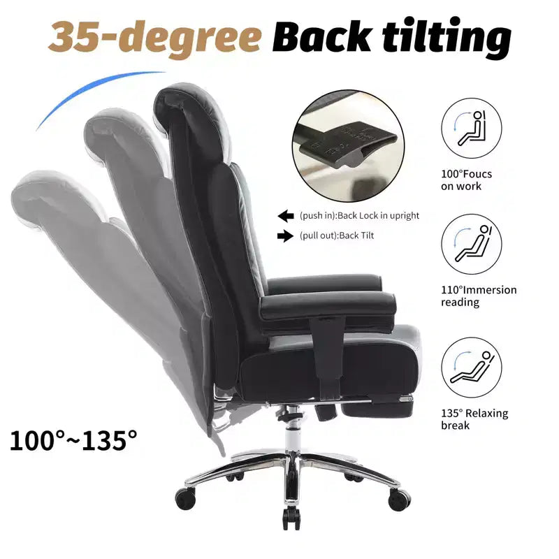 Fauteuil de bureau ergonomique 450 lbs avec repose-pieds, Fauteuil de direction en cuir PU à dossier haut avec support lombaire et accoudoirs réglables