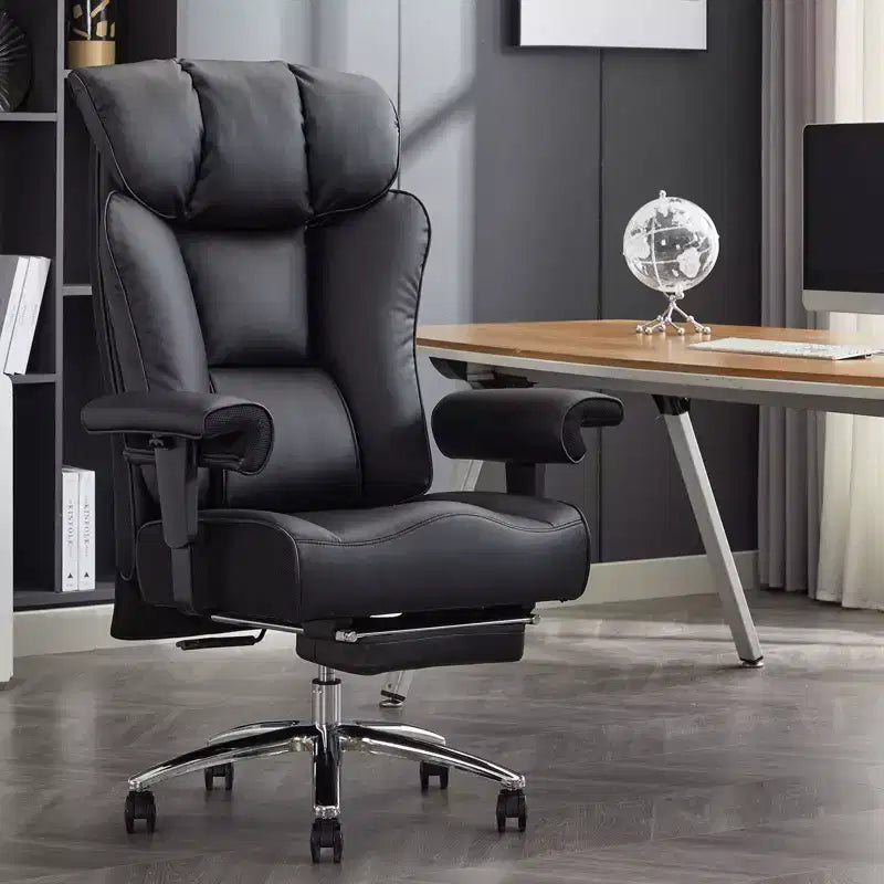 Fauteuil de bureau ergonomique 450 lbs avec repose-pieds, Fauteuil de direction en cuir PU à dossier haut avec support lombaire et accoudoirs réglables