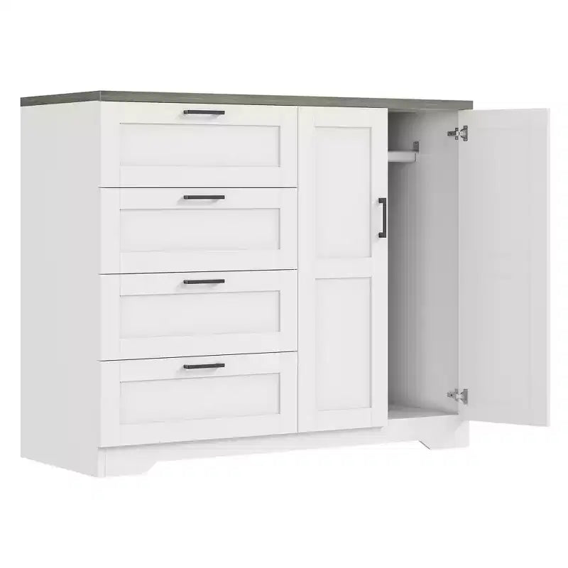 43.3 H Wooden Dresser with Storage Closet, Armoire Wardrobe Closet with 4 Drawers and 2 Doors