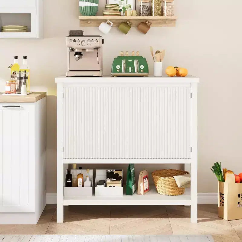 Narrow Sofa Tables with Storage, Console Table with 2-Door, Modern Sideboard with Storage Shelf, Coffee Bar for Living Room, Office White