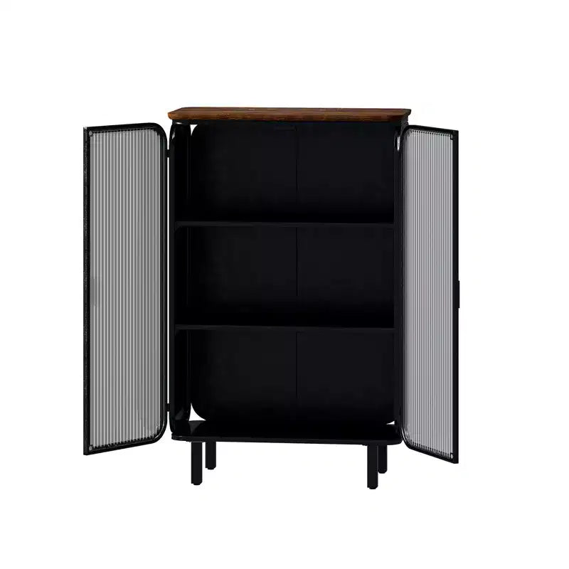 Meuble bas moderne à deux portes vitrées doté de