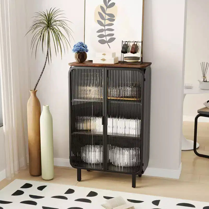 Meuble bas moderne à deux portes vitrées doté de