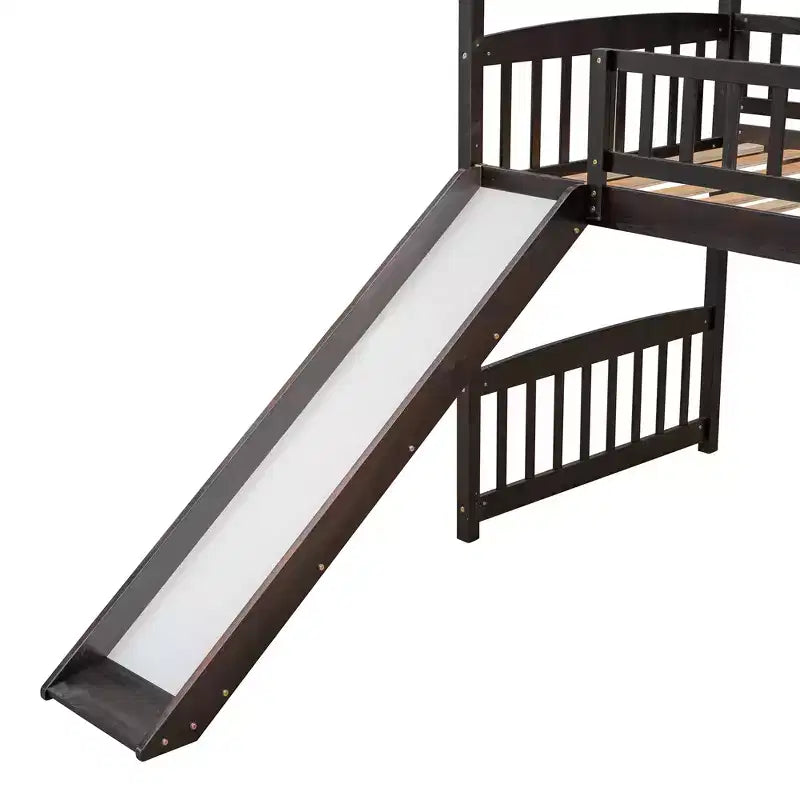 Lit mezzanine double cabane avec toboggan, structure de lit mezzanine en bois avec échelle et toit