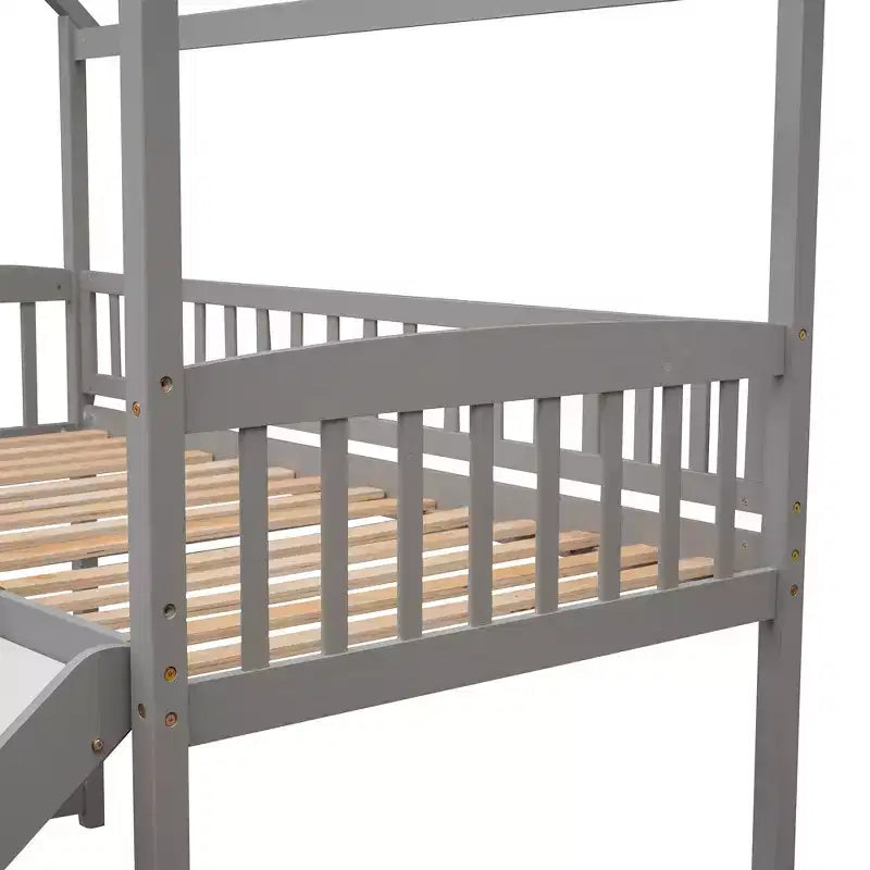 Lit mezzanine double cabane avec toboggan, structure de lit mezzanine en bois avec échelle et toit