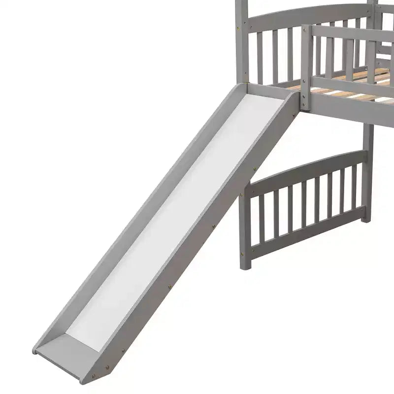 Lit mezzanine double cabane avec toboggan, structure de lit mezzanine en bois avec échelle et toit