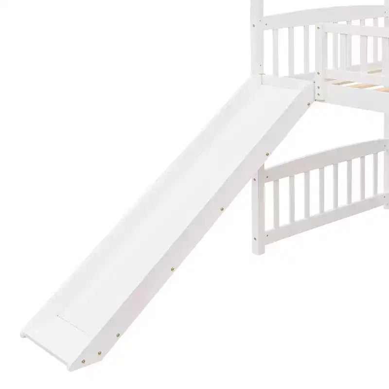 Lit mezzanine double cabane avec toboggan, structure de lit mezzanine en bois avec échelle et toit