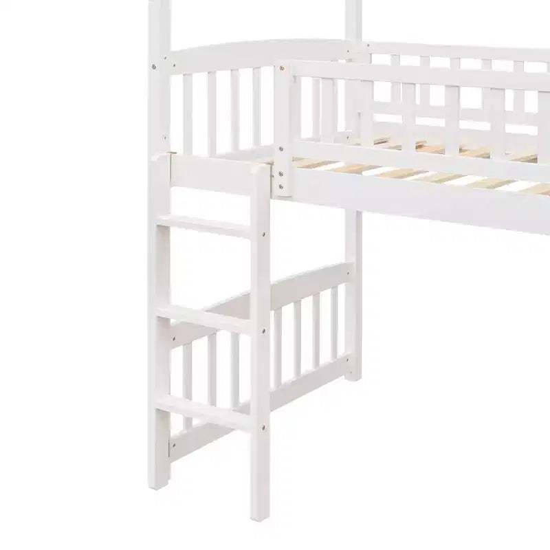 Lit mezzanine double cabane avec toboggan, structure de lit mezzanine en bois avec échelle et toit