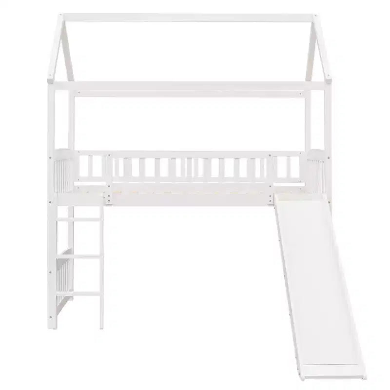 Lit mezzanine double cabane avec toboggan, structure de lit mezzanine en bois avec échelle et toit