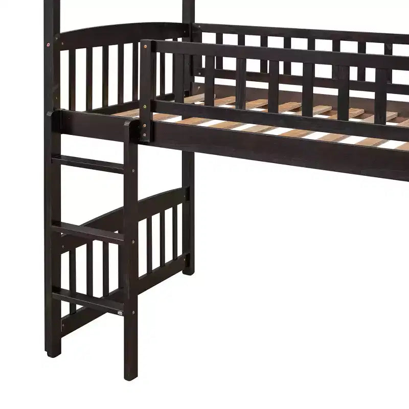 Lit mezzanine double cabane avec toboggan, structure de lit mezzanine en bois avec échelle et toit