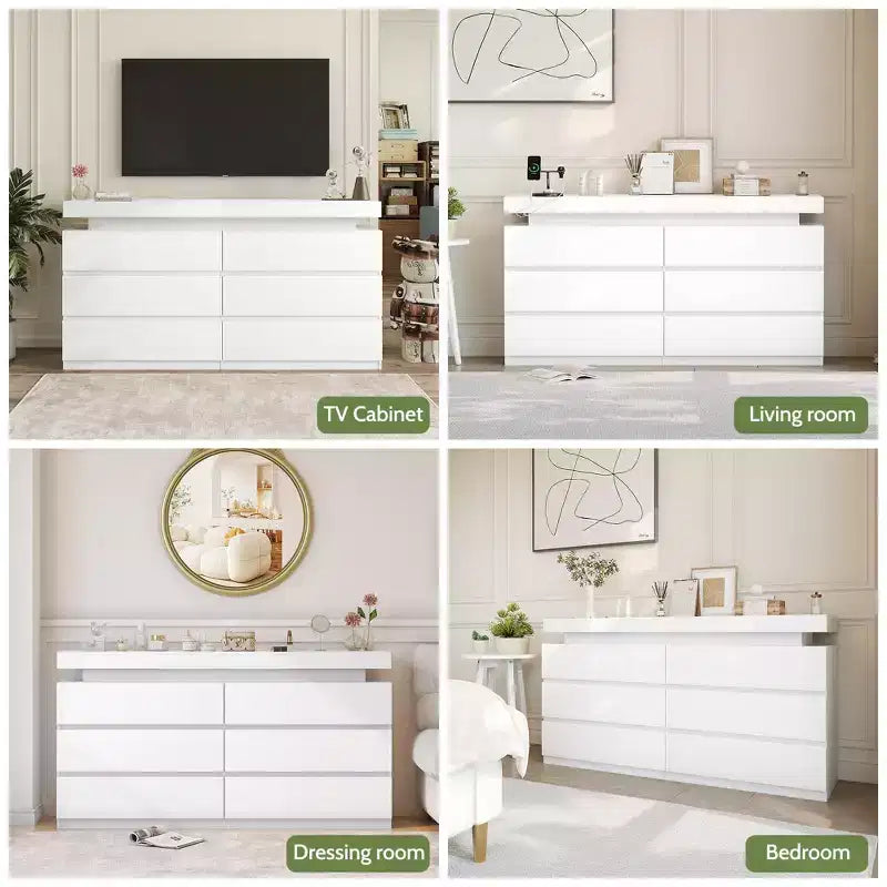 Coiffeuse moderne à 6 tiroirs avec plateau coulissant, comprenant des tiroirs, un organiseur pour chambre, dressing et salon