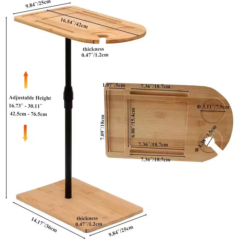Table d'appoint en C pour canapé, table d'appoint rotative à 360° et réglable en hauteur pour lit, table de plateau TV