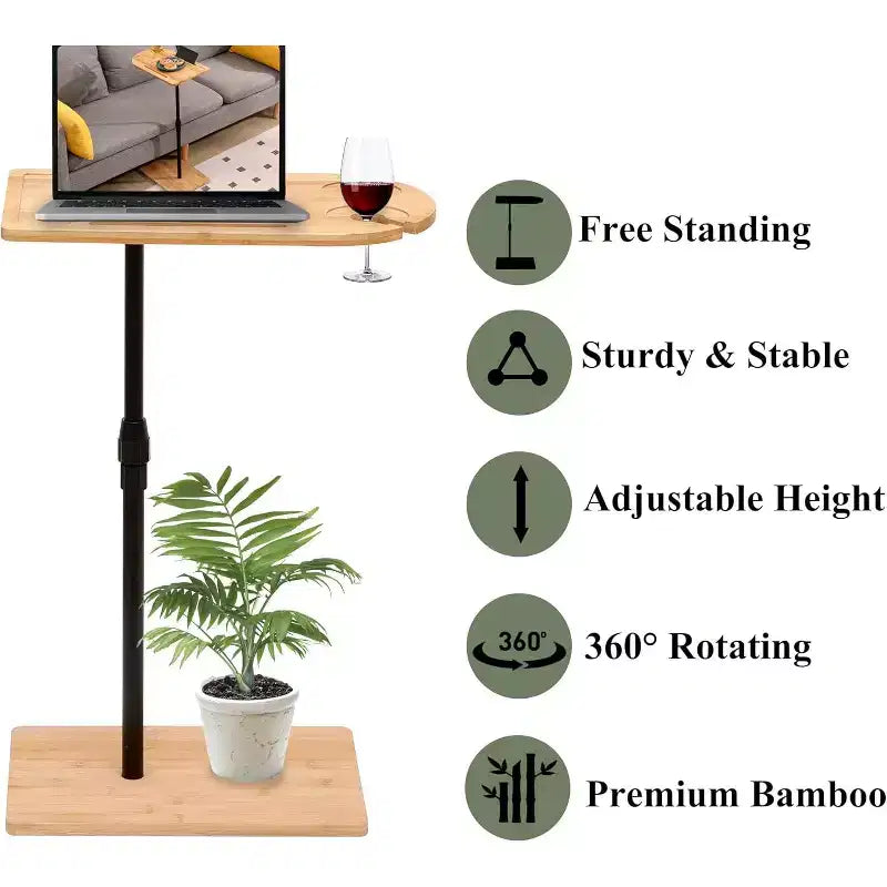 Table d'appoint en C pour canapé, table d'appoint rotative à 360° et réglable en hauteur pour lit, table de plateau TV