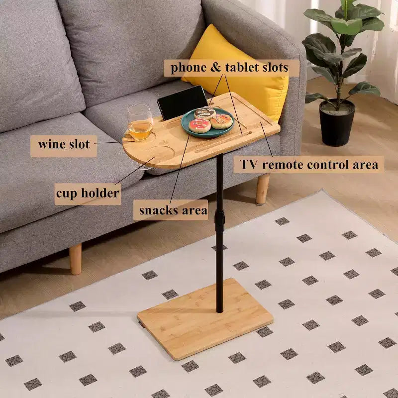 Table d'appoint en C pour canapé, table d'appoint rotative à 360° et réglable en hauteur pour lit, table de plateau TV