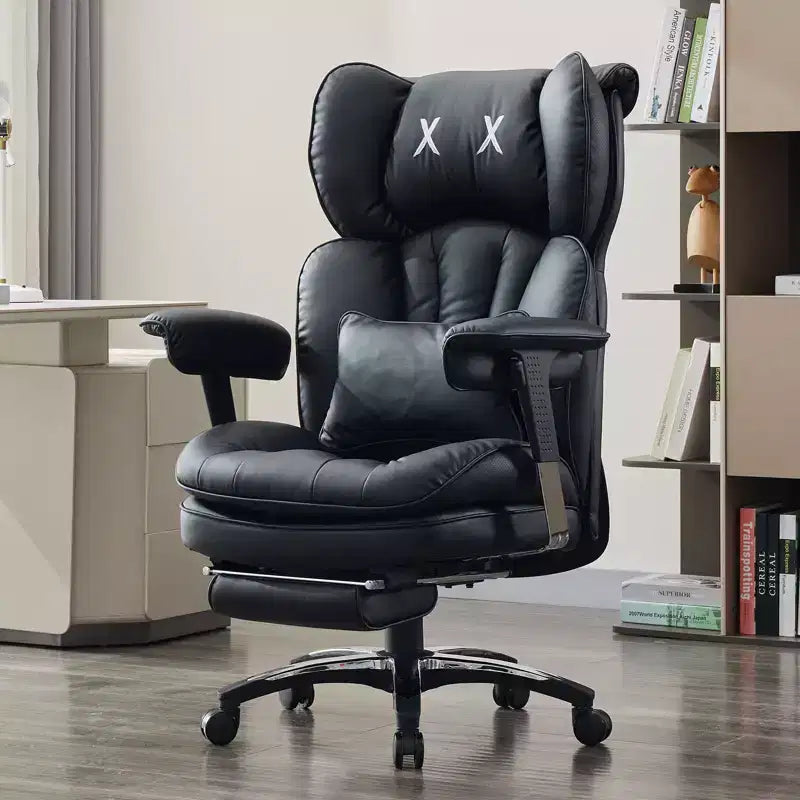 Big and Tall Office Chair with Footrest - Efomao High Back Executive Desk Chair with Wide Seat, Adjustable Armrests, Ergonomic Computer Chair, Black