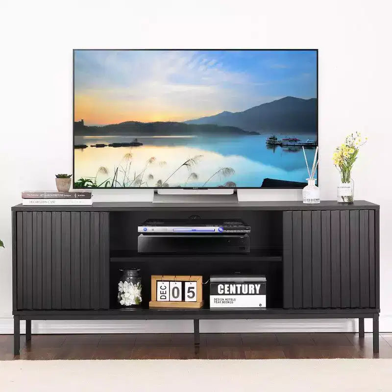 Black TV Stand for 32-65 Inch TV, Modern Entertainment Center with Storage Cabinets, TV Console Table for Living Room
