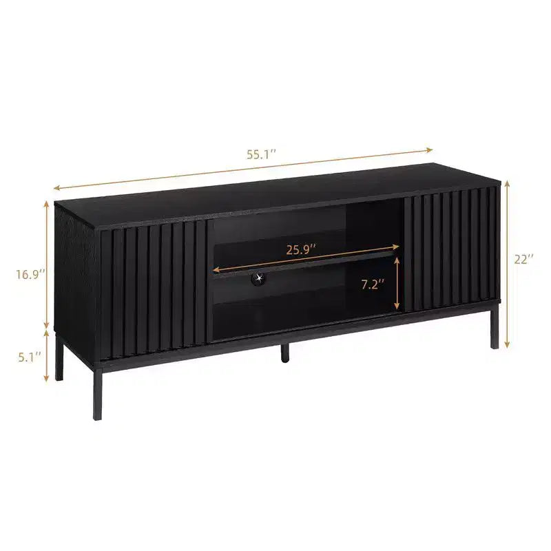 Meuble TV noir pour téléviseurs de 32 à 65 pouces, meuble de divertissement moderne avec armoires de rangement, console TV pour salon