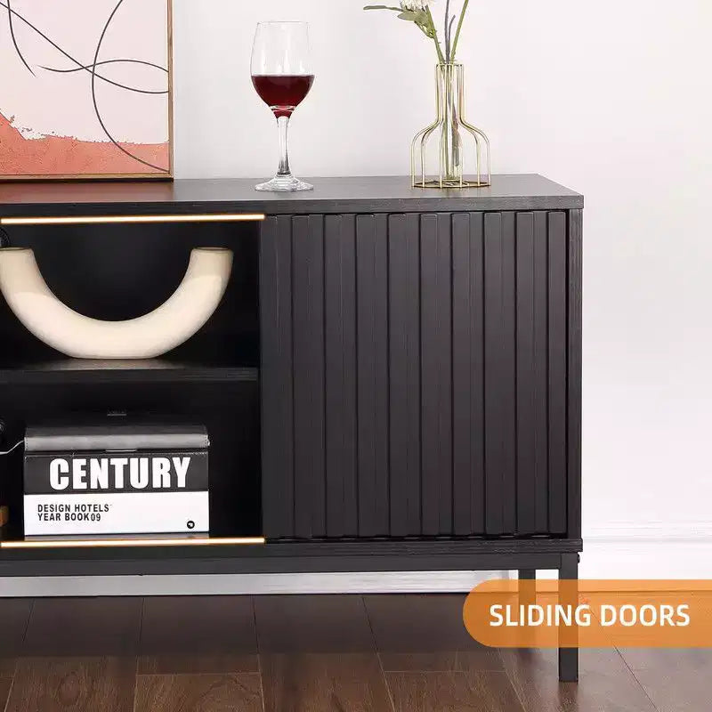 Meuble TV noir pour téléviseurs de 32 à 65 pouces, meuble de divertissement moderne avec armoires de rangement, console TV pour salon