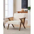 Fauteuil lounge en rotin Mid-Century, fauteuil vintage rembourré en lin avec cadre en bois pour salon/chambre, capacité de 130 kg, beige/gris (1 pièce)
