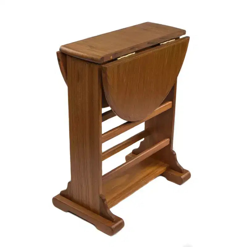 Table d'appoint ovale à abattants en bois massif marron