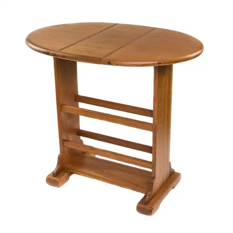 Table d'appoint ovale à abattants en bois massif marron