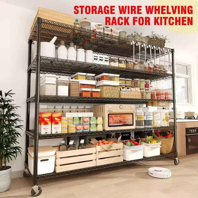 Étagères de Rangement 73 H avec Roues et Pieds, Capacité 1200 kg, Étagère de Rangement Robuste à 4 Niveaux pour Garde-Manger, Garage, Cuisine, Maison, Commercial