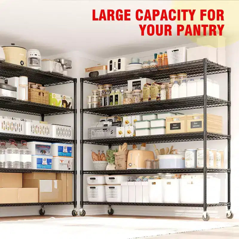 Étagères de Rangement 73 H avec Roues et Pieds, Capacité 1200 kg, Étagère de Rangement Robuste à 4 Niveaux pour Garde-Manger, Garage, Cuisine, Maison, Commercial