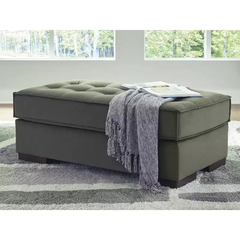 Grand pouf d'appoint, revêtement en polyester capitonné, vert olive