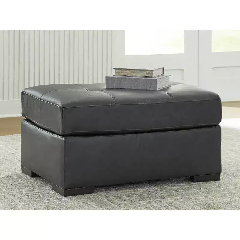 Grand pouf d'appoint, coussin en cuir pleine fleur, noir givré