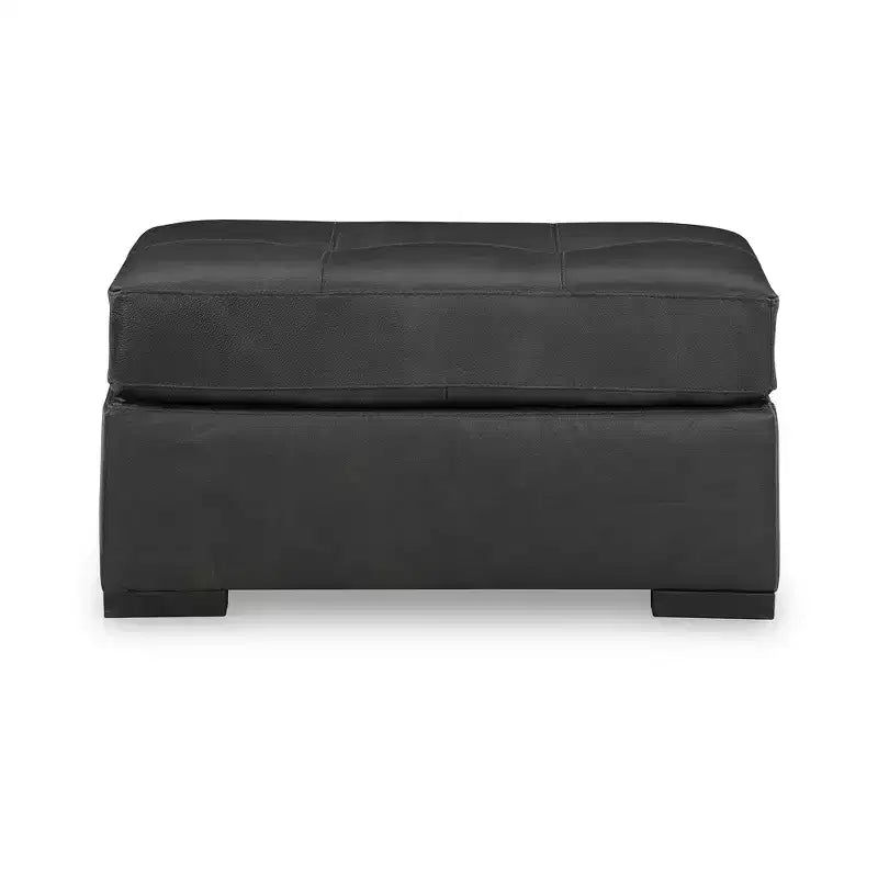 Grand pouf d'appoint, coussin en cuir pleine fleur, noir givré