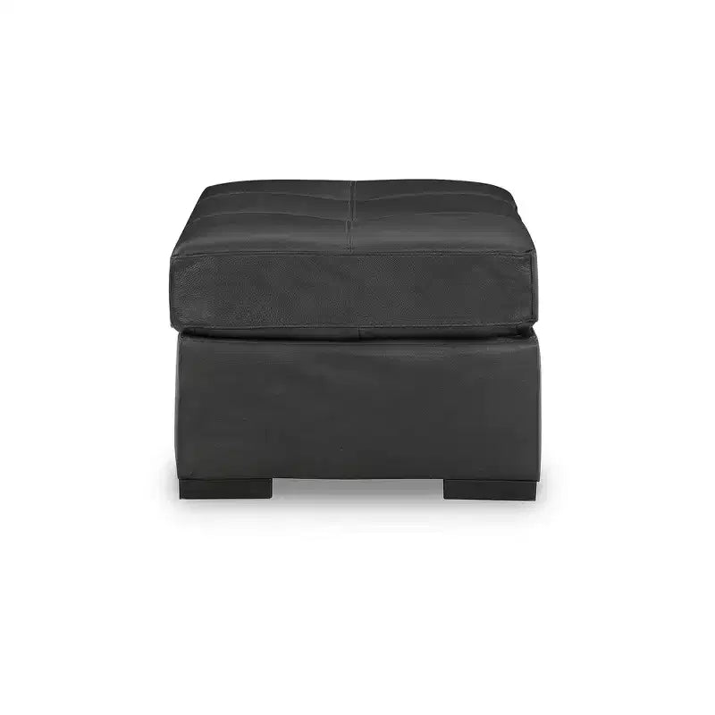 Grand pouf d'appoint, coussin en cuir pleine fleur, noir givré