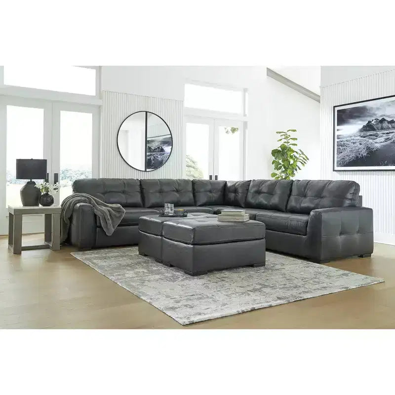 Grand pouf d'appoint, coussin en cuir pleine fleur, noir givré