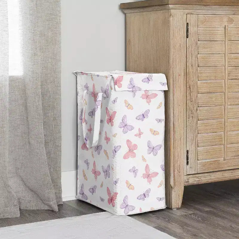 Panier à linge pliable pour fille avec poignées Papillon rose et violet