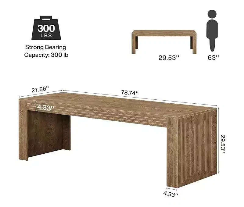 Grand bureau extra long de 200 cm, double bureau pour deux personnes pour bureau à domicile, longue table d'écriture d'ordinateur en bois pour bureau, marron vintage