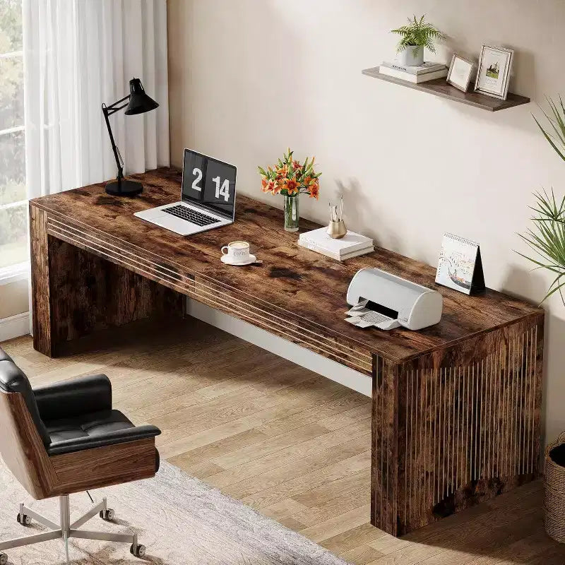 Lantine 79-Inch Extra Long Desk, Two Person Double Desk for Home Office, Wooden Long Computer Desk Writing Table for Office, Vintage Brown