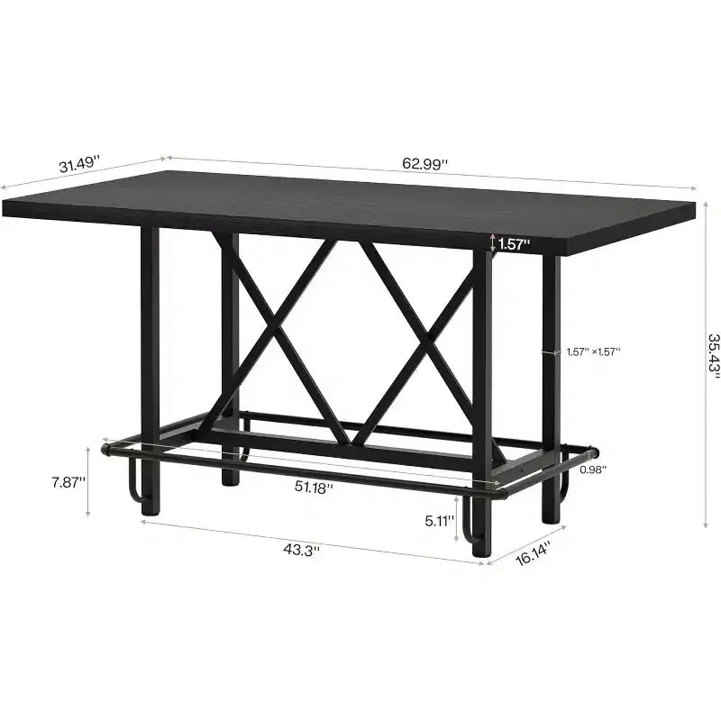 Table de bar de 63 pouces, table de pub industrielle à hauteur de comptoir avec repose-pieds en métal pour salle à manger, bar à domicile, noir