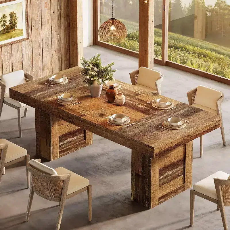 Lantine 63-Inch Farmhouse Dining Table for 6, Rectangle Wooden Kitchen Table with Heavy-Duty Legs for Family Meals, Dining Room, Rustic Brown