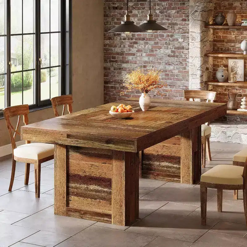 Table de salle à manger de ferme de 160 cm pour 6 personnes, table de cuisine rectangulaire en bois avec pieds robustes pour repas de famille, salle à manger, marron rustique