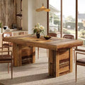 Table de salle à manger de ferme de 160 cm pour 6 personnes, table de cuisine rectangulaire en bois avec pieds robustes pour repas de famille, salle à manger, marron rustique