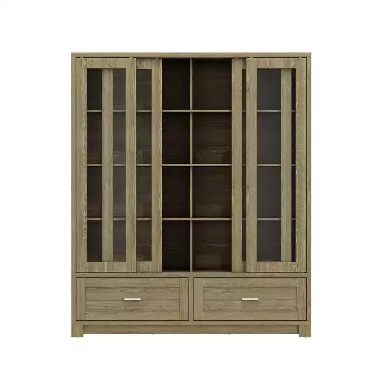 Meuble de rangement de cuisine en chêne rustique avec portes coulissantes en verre