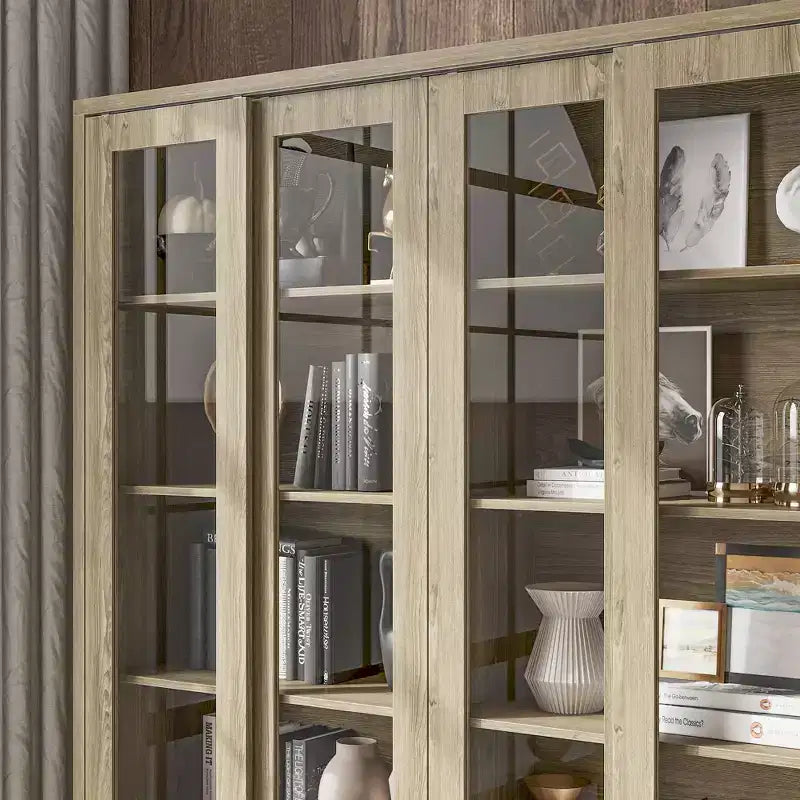 Meuble de rangement de cuisine en chêne rustique avec portes coulissantes en verre
