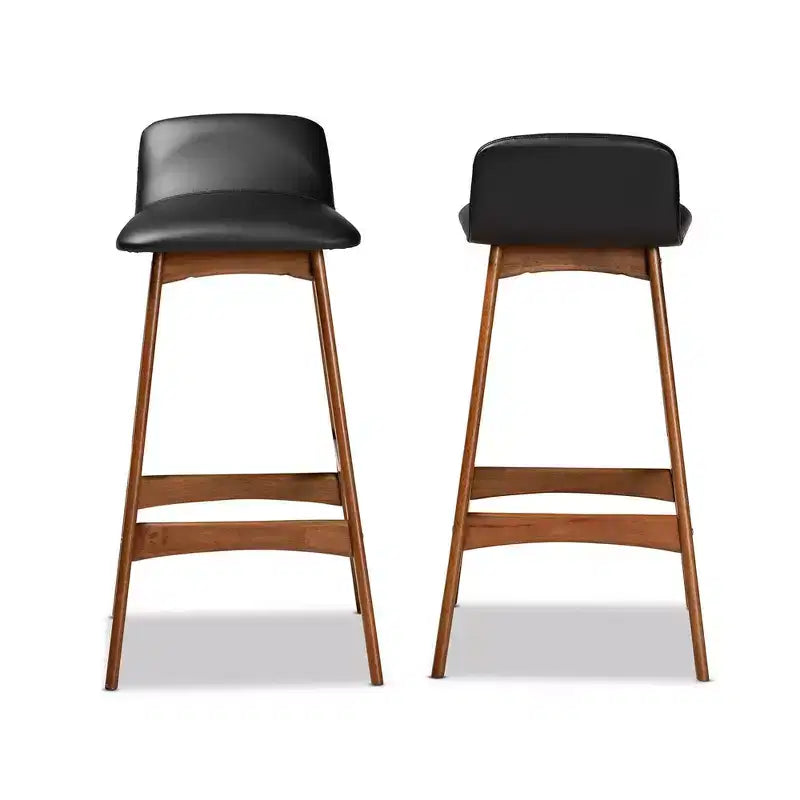 Tabourets de bar en similicuir et bois noir/noyer/marron : Siège ovale rembourré, hauteur fixe de 76 cm