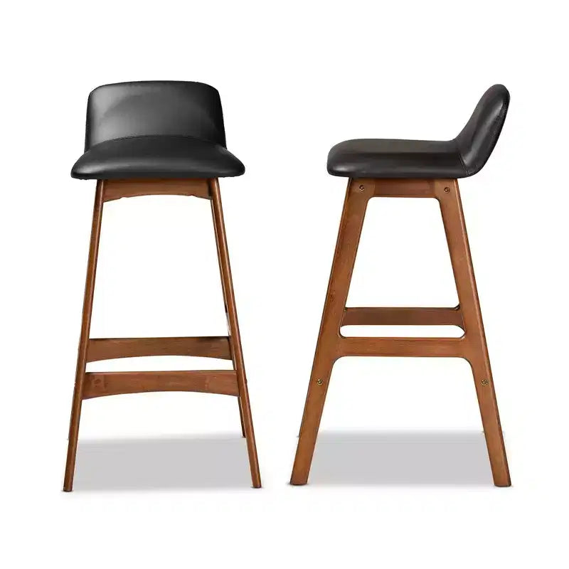 Tabourets de bar en similicuir et bois noir/noyer/marron : Siège ovale rembourré, hauteur fixe de 76 cm