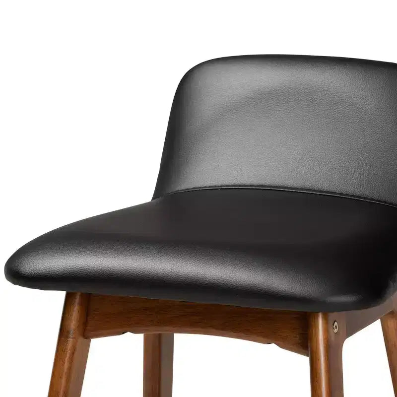 Tabourets de bar en similicuir et bois noir/noyer/marron : Siège ovale rembourré, hauteur fixe de 76 cm