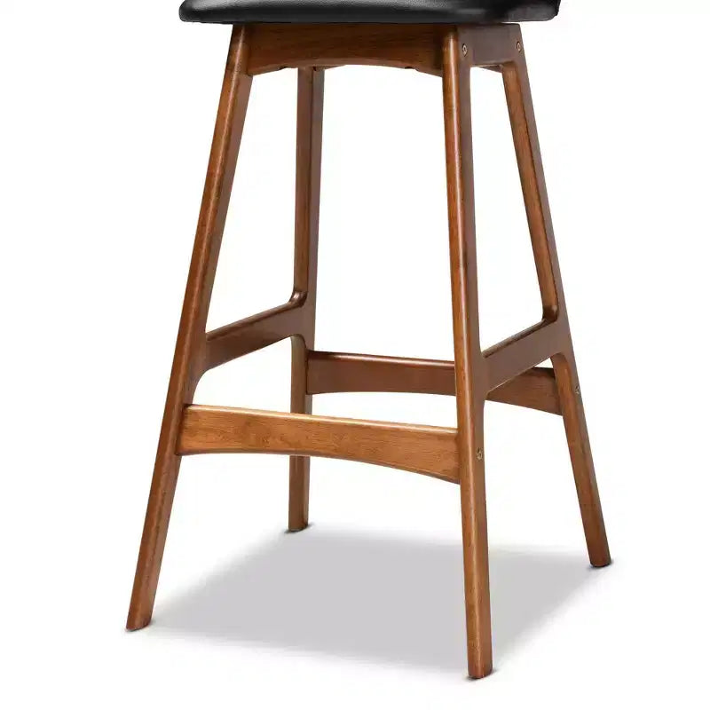 Tabourets de bar en similicuir et bois noir/noyer/marron : Siège ovale rembourré, hauteur fixe de 76 cm